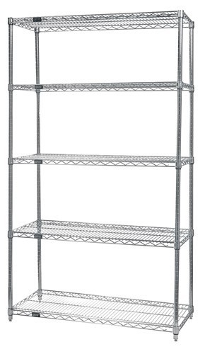 Quantum wire shelving 5-shelf starter units - stainless steel 36" x 36" x 54"