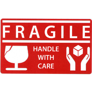 Label 2.5x1.5 3"Core Polyester Red/White "Fragile Handle W Care"AMAT 500/RL